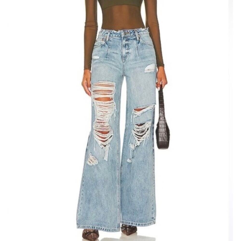 NWT SER.O.YA Fiona Low Rise Wide Leg in Tidal Size 29‎ Destroyed Distressed